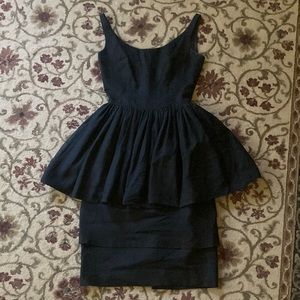 Vintage 1950s empire waist peplum low back black cocktail dress size 6